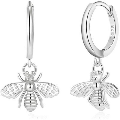 Dainty Dangle Hoop Earrings Set with Butterfly, Bee & Key Charms, 925 Sterling Silver or 18K Gold Plated Huggie Hoops for Women Sliver One Size | Target