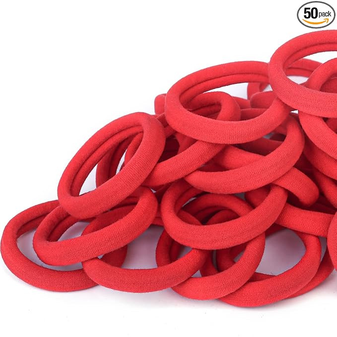 50PCS Red Thick Hair Ties for Women, Large Cotton Pony Tails Hair Ties Bands for Thick Hair, Soft... | Amazon (US)