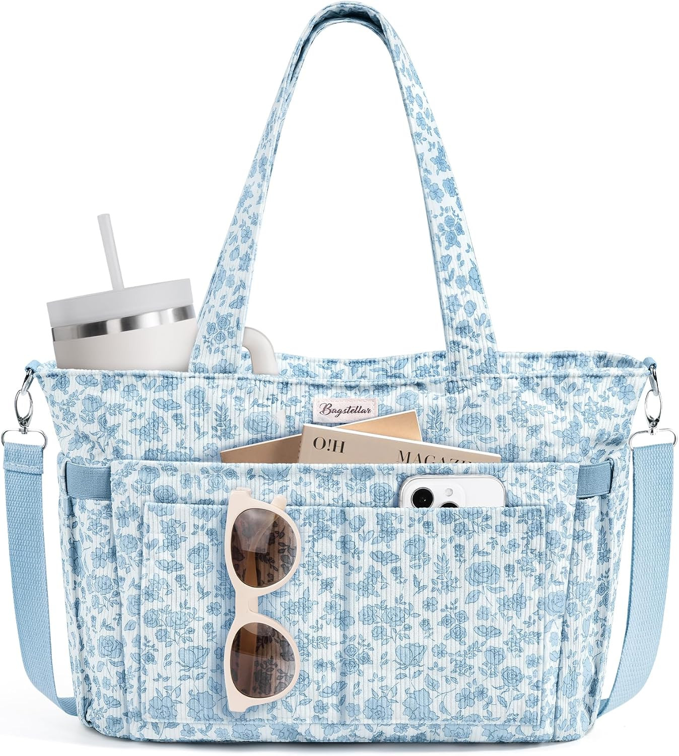 Bagstellar Corduroy Tote Bag for Women, 17 Pockets Laptop Work Tote Purse | Amazon (US)