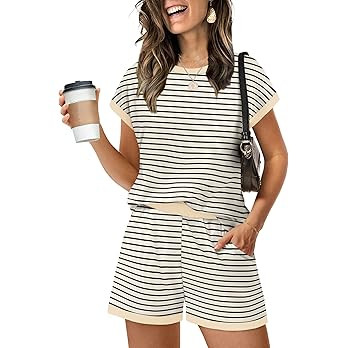 WIHOLL Two Piece Sets for Women Summer Lounge Short Sets Cap Sleeve Crew Neck Sweatsuit with Pock... | Amazon (US)