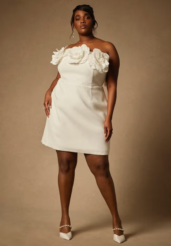 Bridal by ELOQUII Strapless Mini Dress With Rosette | Eloquii