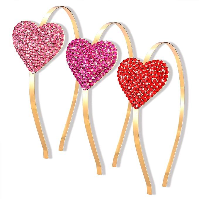 HZEYN 3 Pack Valentine's Day Headband Big Rhinestone Heart Headband Red Pink Fuchsia Love Hair Ac... | Amazon (US)