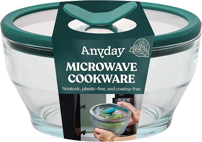 Anyday 8-Cup Glass Food Storage with Glass Lid, Round Deep Dish | Plastic-Free Meal Prep & Microw... | Amazon (US)