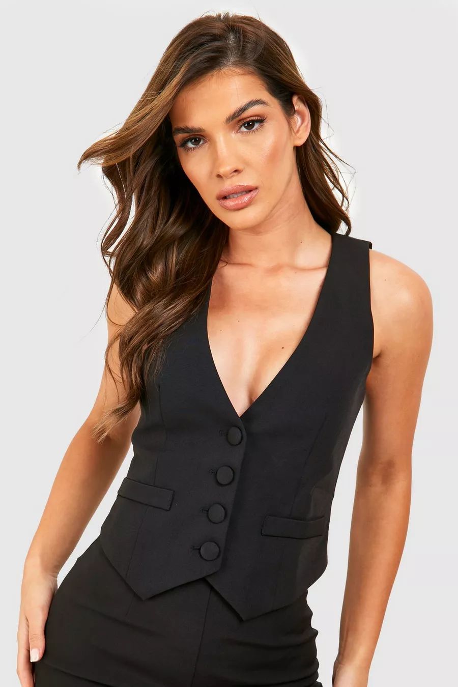 Fitted Plunge Front Tailored Vest | Boohoo.com (US & CA)