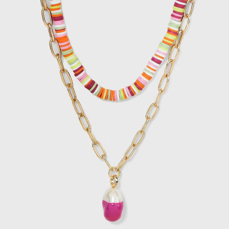 Heishe Beads with Dipped Pearl Necklace Set 2pc - A New Day™ | Target