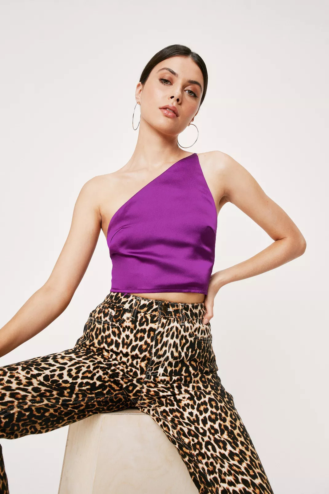 Satin One Shoulder Asymmetric Crop Top | Nasty Gal (US)
