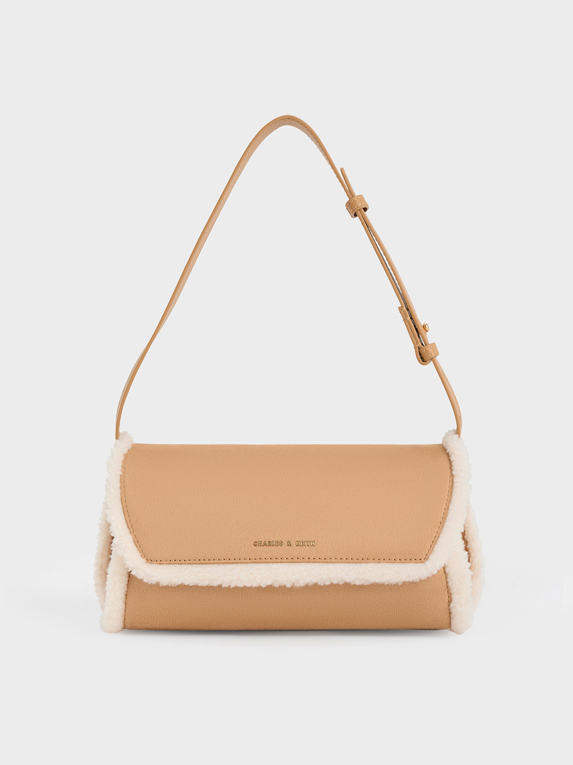 Cassiopeia Textured Fur-Trim Shoulder Bag
 - Camel | Charles & Keith UK