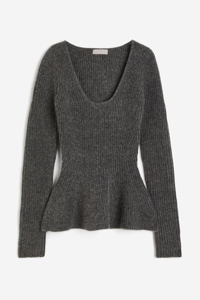 Rib-knit Peplum Top - Beige - Ladies | H&M US | H&M (US)