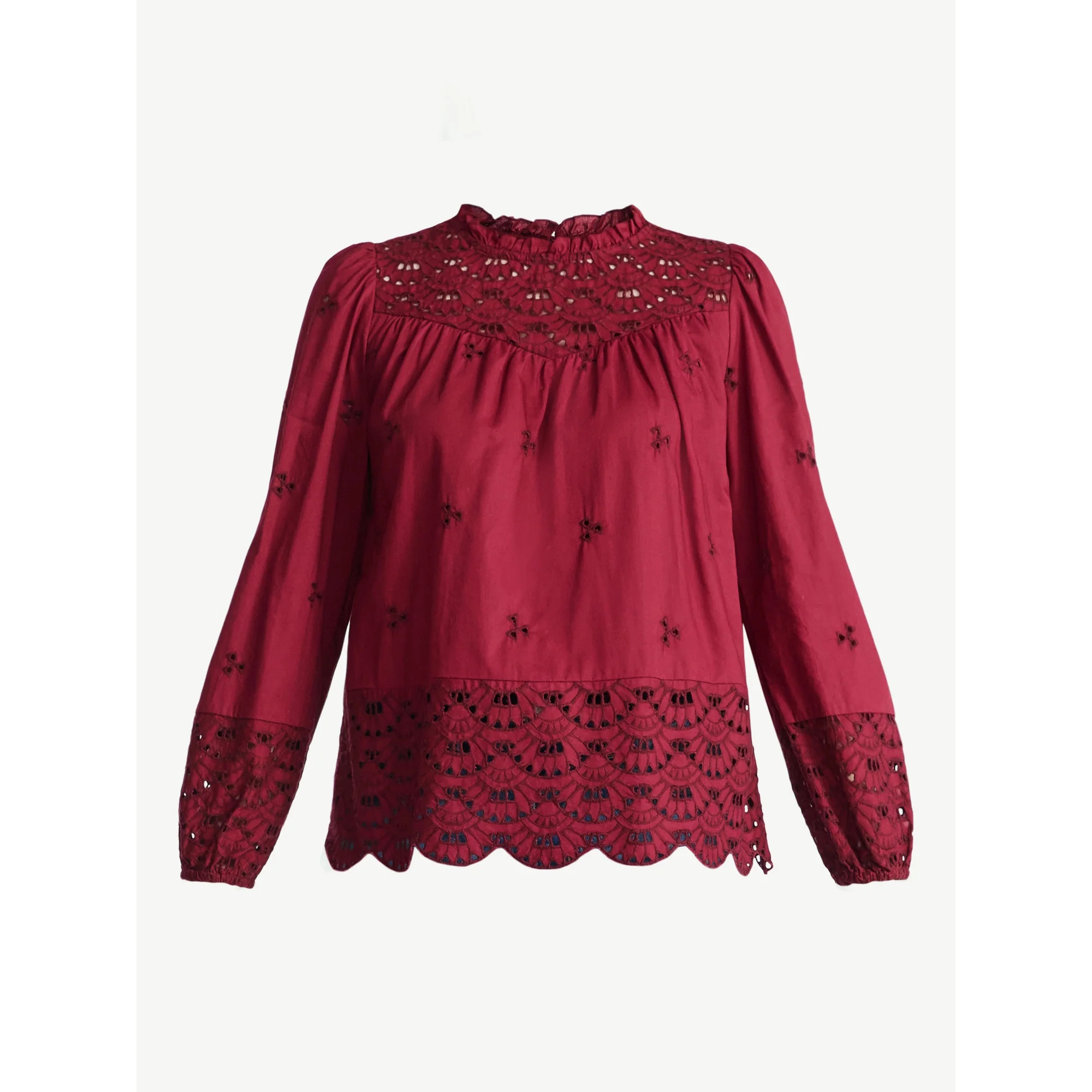 Time and Tru Women's Cotton Eyelet Blouse with Long Sleeves, Sizes XS-XXXL | Walmart (US)