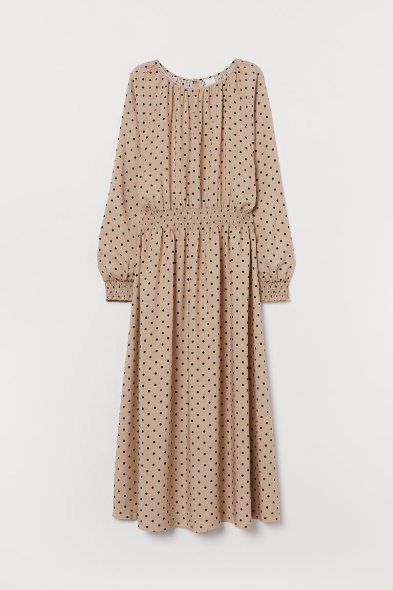 Long dress in airy, woven fabric. Round, gathered neckline, small opening at back of neck, and lo... | H&M (US + CA)