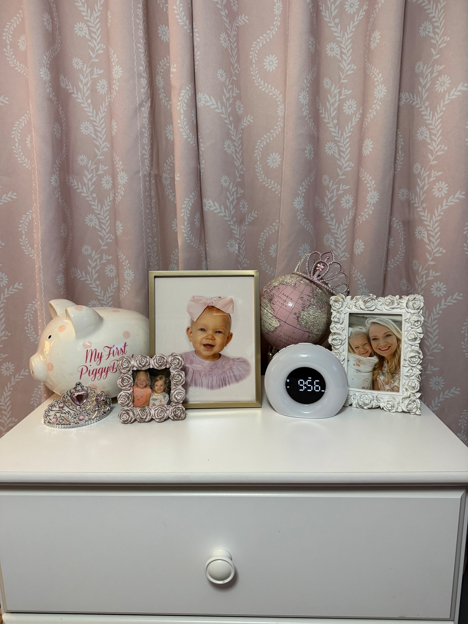 Girls room decor, alarm clock, pink curtains , piggy bank

#LTKHome #LTKSaleAlert #LTKKids