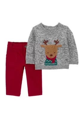 Carter's Baby Boys Reindeer Sweater and Corduroy Pants Set | Belk