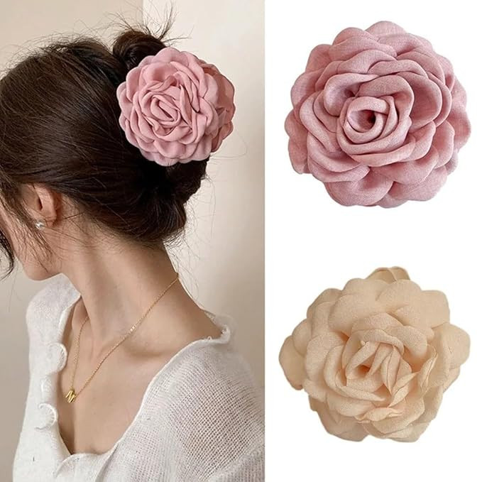 2PCS Flower Women's Hair Claws Clip,Fashion Headwear Elegant Lady Fabric Rose Flower Hair Claw Ha... | Amazon (US)