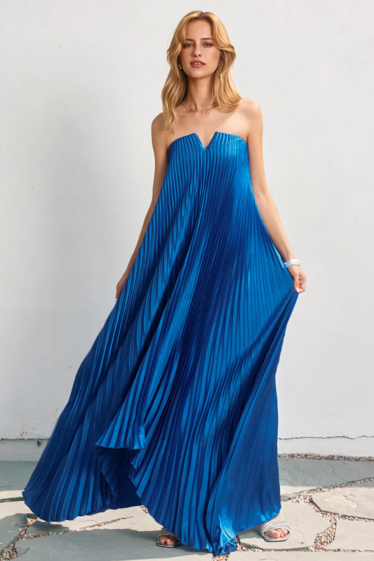 Moonlit Pleated Maxi Dress - Sapphire | Confête