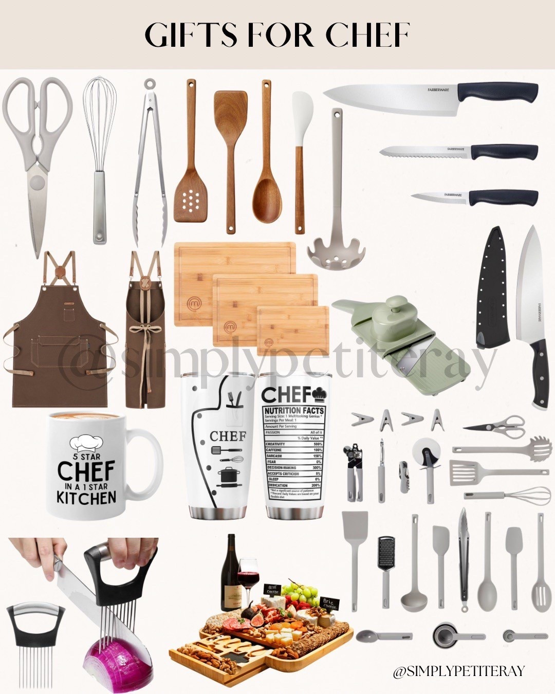 The Perfect Gifts for the Chef! 🧑‍🍳 

Amazing Kitchen Finds Under $50!
Stuck on what to get the chef, home cook, or foodie in your life? This collage is your ultimate gift guide! I've rounded up the best, most useful, and highly-rated kitchen essentials and unique gadgets that all come in under $50 (and many are under $20!). ✨

Whether they need a new set of professional knives, stylish and functional wooden spoons, a durable bamboo cutting board set, or a hilarious novelty chef mug—you can find a high-quality gift without breaking the bank.
Don't miss the must-have gadgets like the onion slicer/holder, the vegetable mandolin, or a sturdy canvas chef's apron. 🍽️

These gifts are guaranteed to upgrade their kitchen game! Tap the link to shop these affordable kitchen gifts and make their next meal preparation easier and more fun!

#giftsforchef #giftguide #kitchengifts #affordablegifts #giftsunder50 #homecook #foodiegifts #chefathome #kitchenessentials #kitchengadgets #cuttingboard #chefknife #kitcheninspo #holidaygifts #stockingstuffers #simplypetitray #cookingtools #bambooboard #apron #chefapron #utensils #liketknowit #ltkunder50 #ltkkitchen #kitchenhacks

#LTKFindsUnder50 #LTKGiftGuide #LTKHoliday