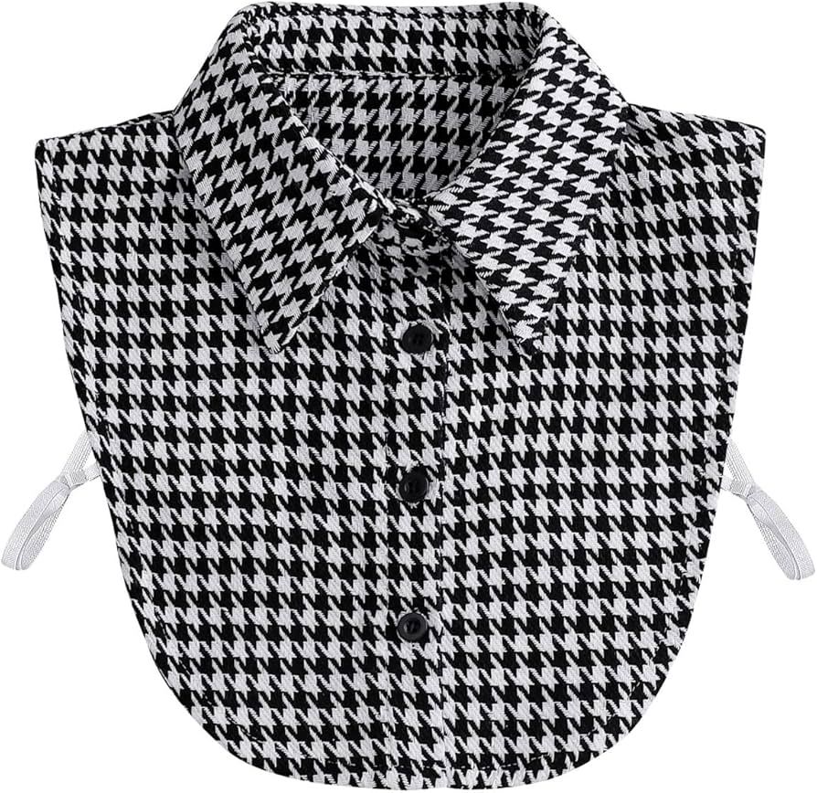 Women Black and White Plaid Half Shirt Blouse Decorative Collar Dickey Fake Collar Detachable Col... | Amazon (CA)