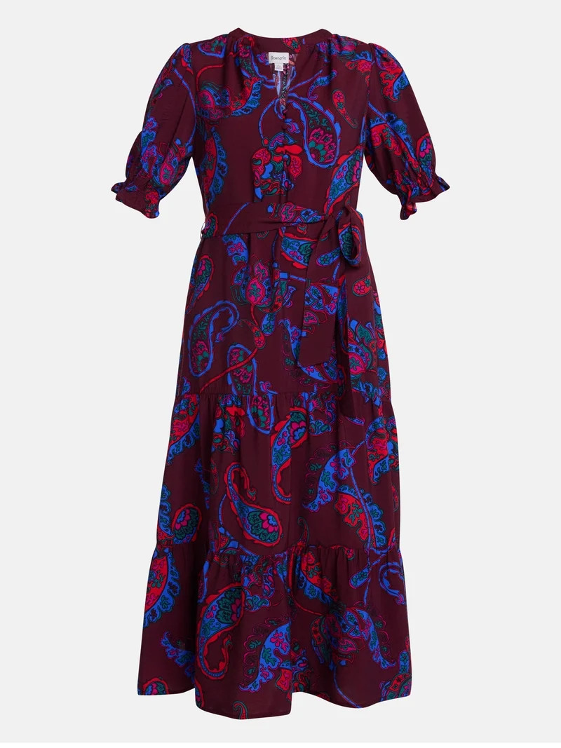 Scenario Women's and Women's Plus Tiered Midi Dress with Short Sleeves, Sizes XS-4X | Walmart (US)