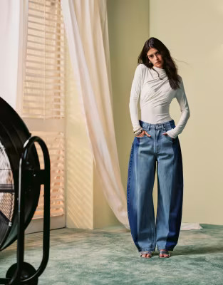 ASOS DESIGN high waisted barrel leg jeans in tonal wash | ASOS (Global)