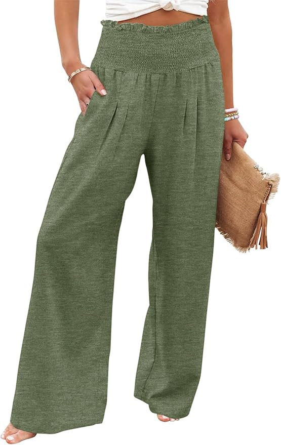 GEMLON Womens Wide Leg Pants High Waisted Palazzo Pants Lightweight Flowy Lounge Trousers Baggy P... | Amazon (US)
