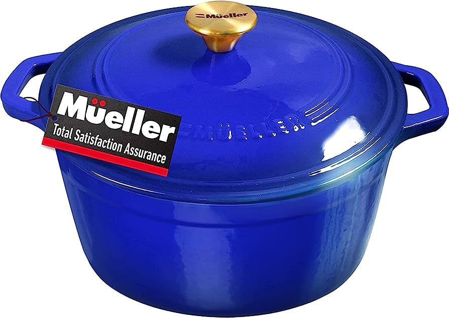 Mueller DuraCast 6 Quart Enameled Cast Iron Dutch Oven Pot with Lid, Heavy-Duty Casserole Dish, B... | Amazon (US)