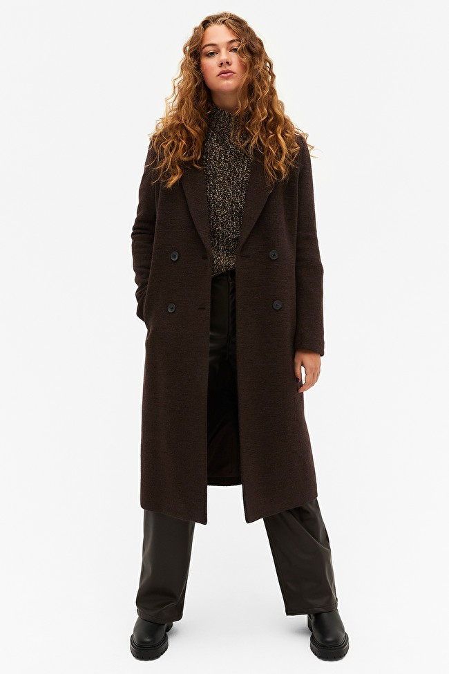 Dark brown classic double-breasted coat | Monki