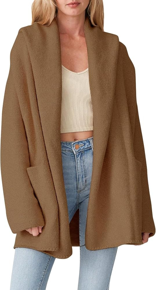 Cakulo Womens Long Hooded Cardigan Sweaters 2024 Oversized Cardigans Open Front Fall Knit Sweater... | Amazon (US)