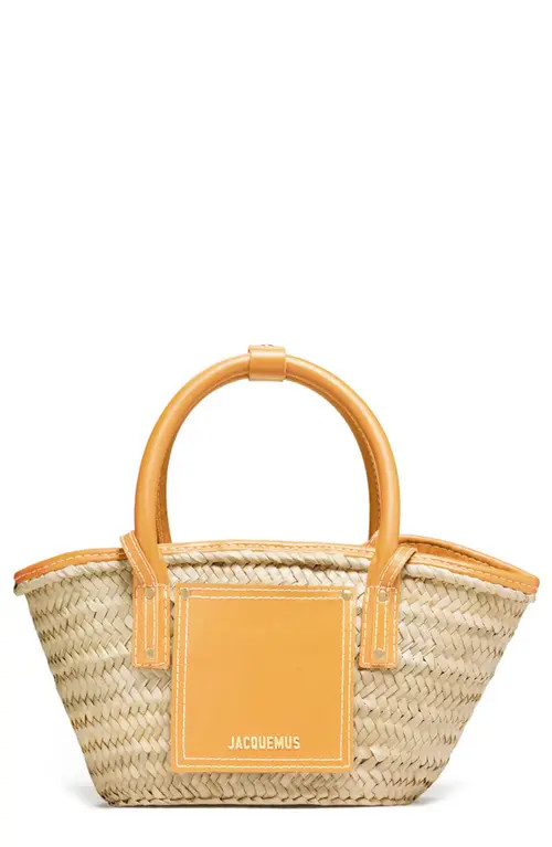 Jacquemus Le Petit Panier Soli Woven Palm Basket Bag in Dark Yellow at Nordstrom | Nordstrom