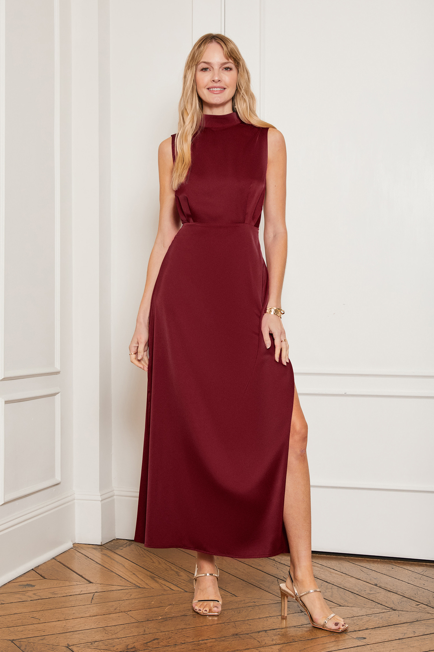 NewRed Satin Mockneck Maxi Dress | Cupshe US