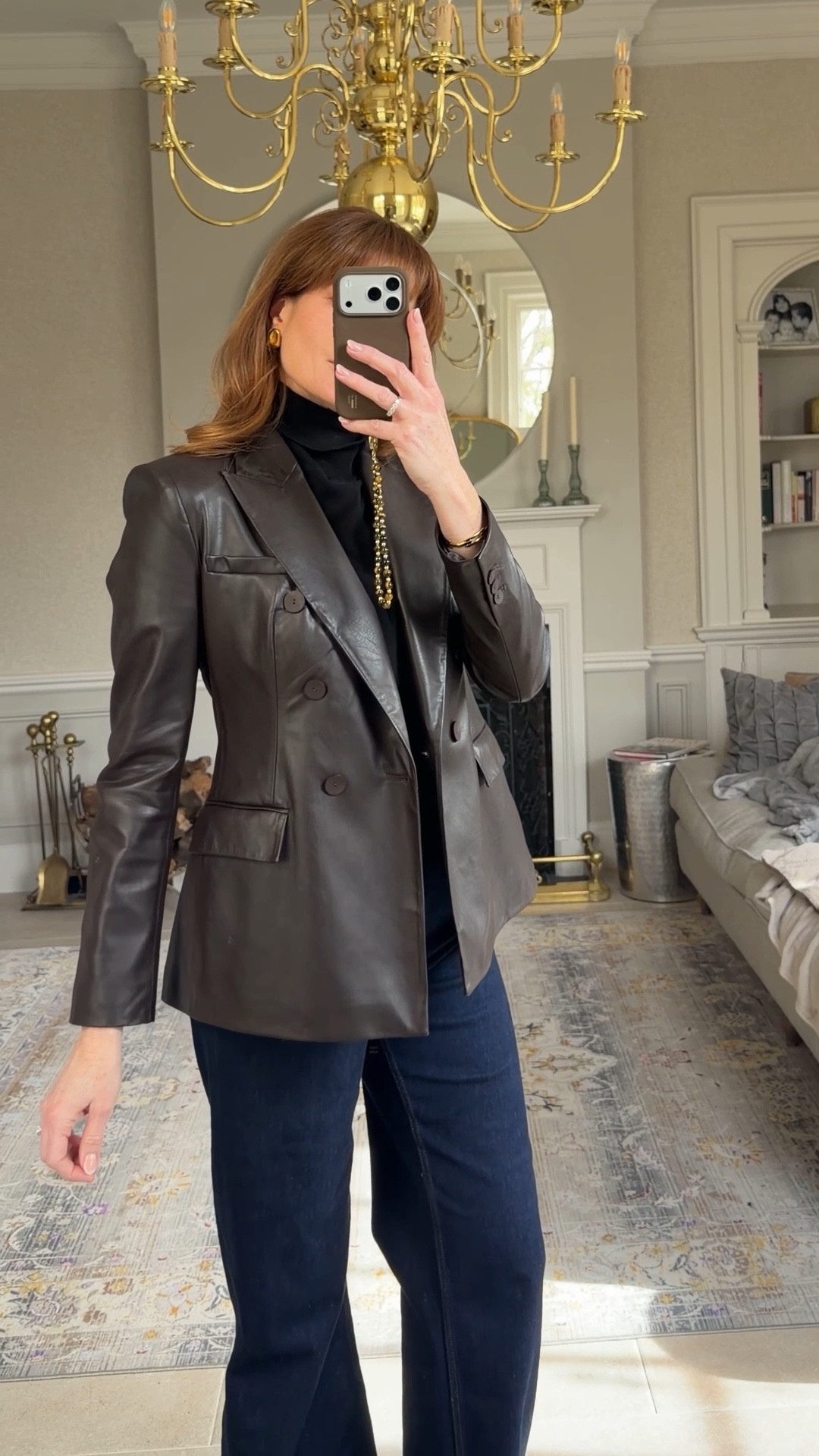 90’s style faux leather blazer size M
Dark denim jeans 
Black turtleneck 

#LTKuk #LTKjeans #LTKstyletip