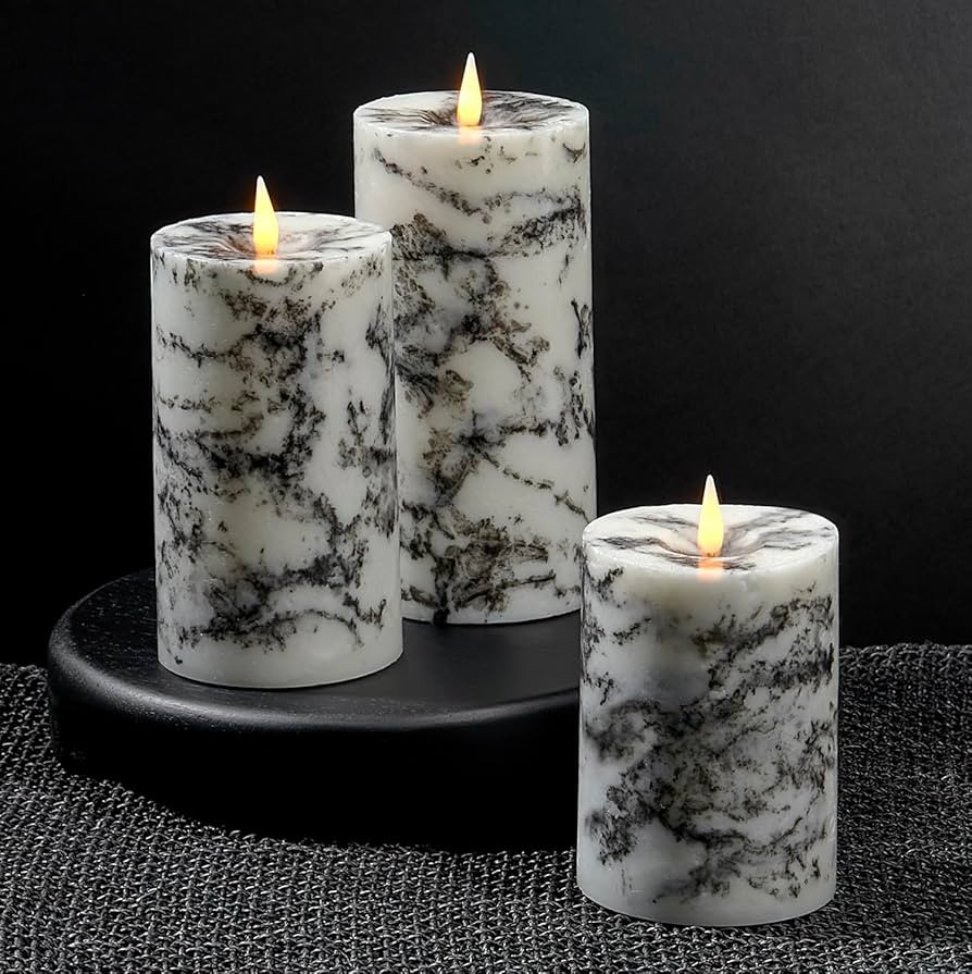 LampLust Realistic Flameless Pillar Candles with Remote- Set of 3, Batteries Included, Real Marbl... | Amazon (US)