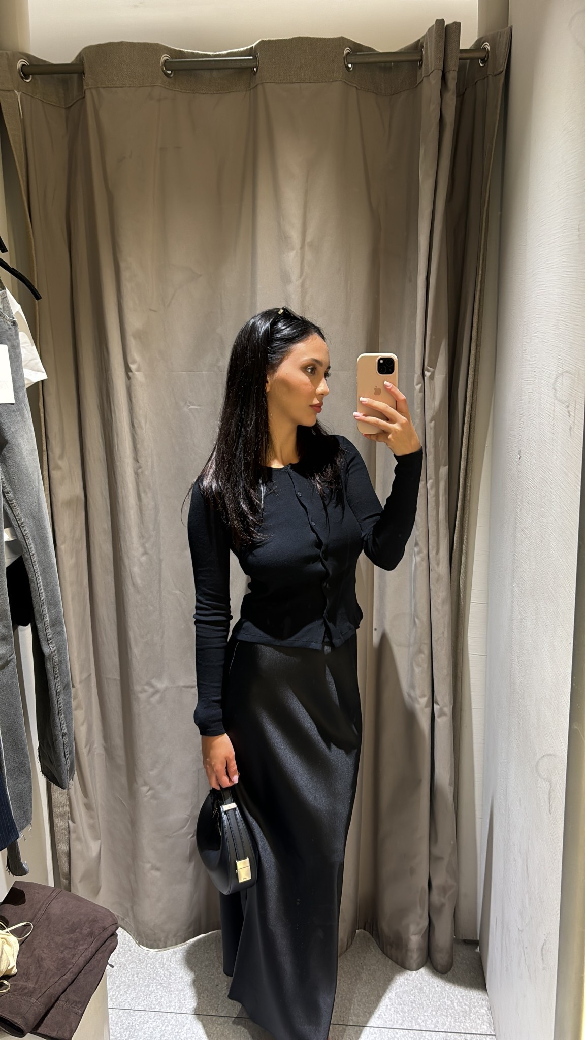 Black maxi satin skirt & Osoi black Toni leather mini bag 

#LTKSeasonal #LTKStyleTip #LTKFindsUnder50