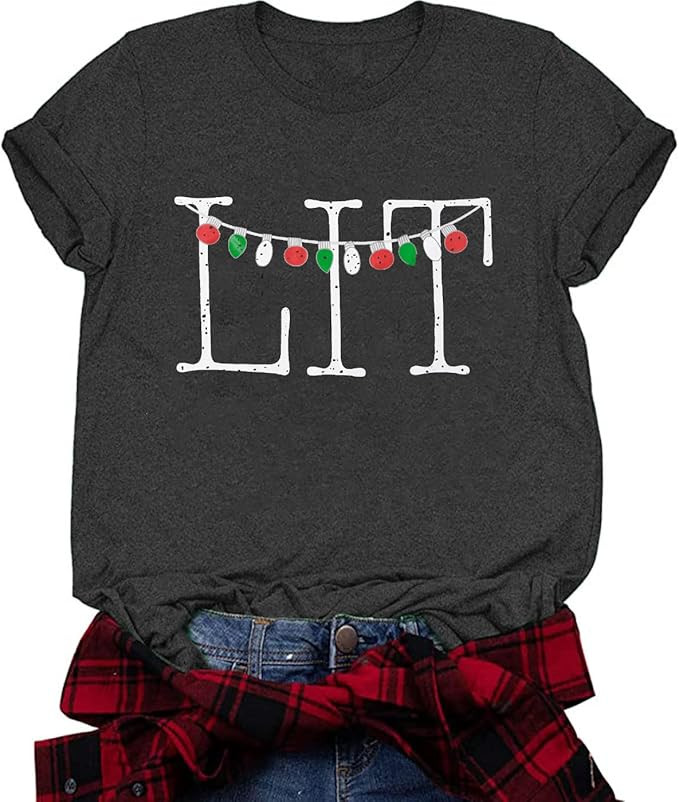 BANGELY Lit Christmas T Shirt Women Cute Lights Graphic Shirt Casual Short Sleeve Xmas Tops Tees | Amazon (US)