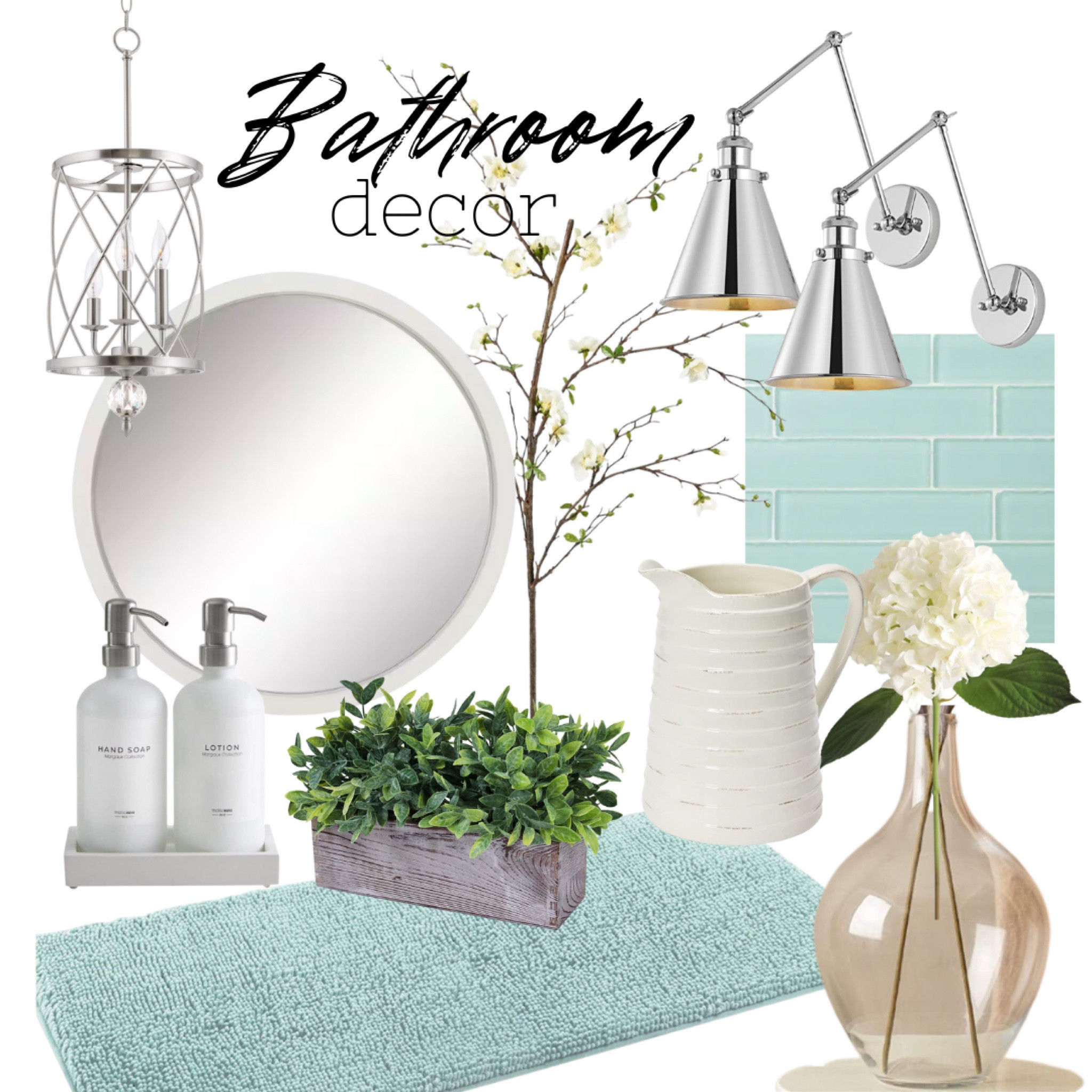 How to create the perfect bathroom with a pop of color!  
Bathroom vanity lights. Teal bathroom decor. Subway peel and stick tile. Bathroom lights. Bathroom rug 

#LTKSeasonal #LTKhome #LTKunder100