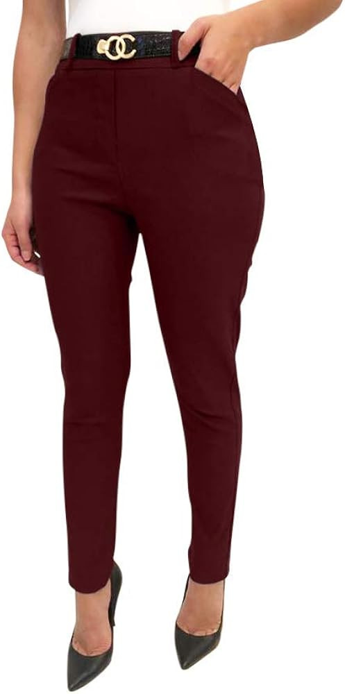 Obadiah Collection Stretchy Pull on Pants for Women with Pockets and Belt | Amazon (US)