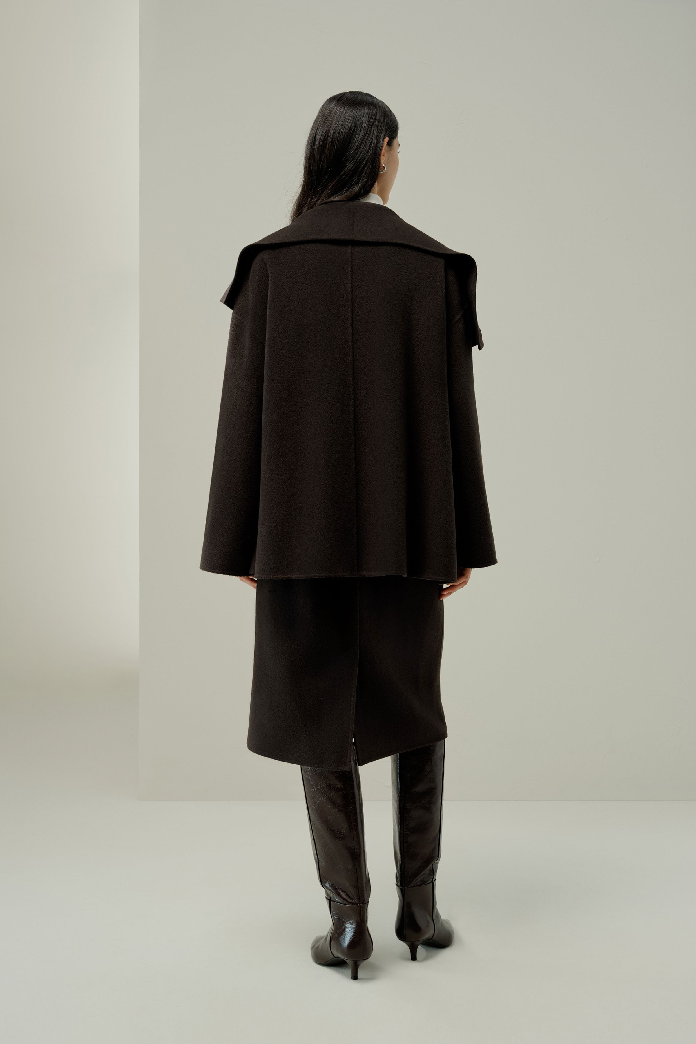 Convertible Collar Silk-Wool Blend Coat | LILYSILK