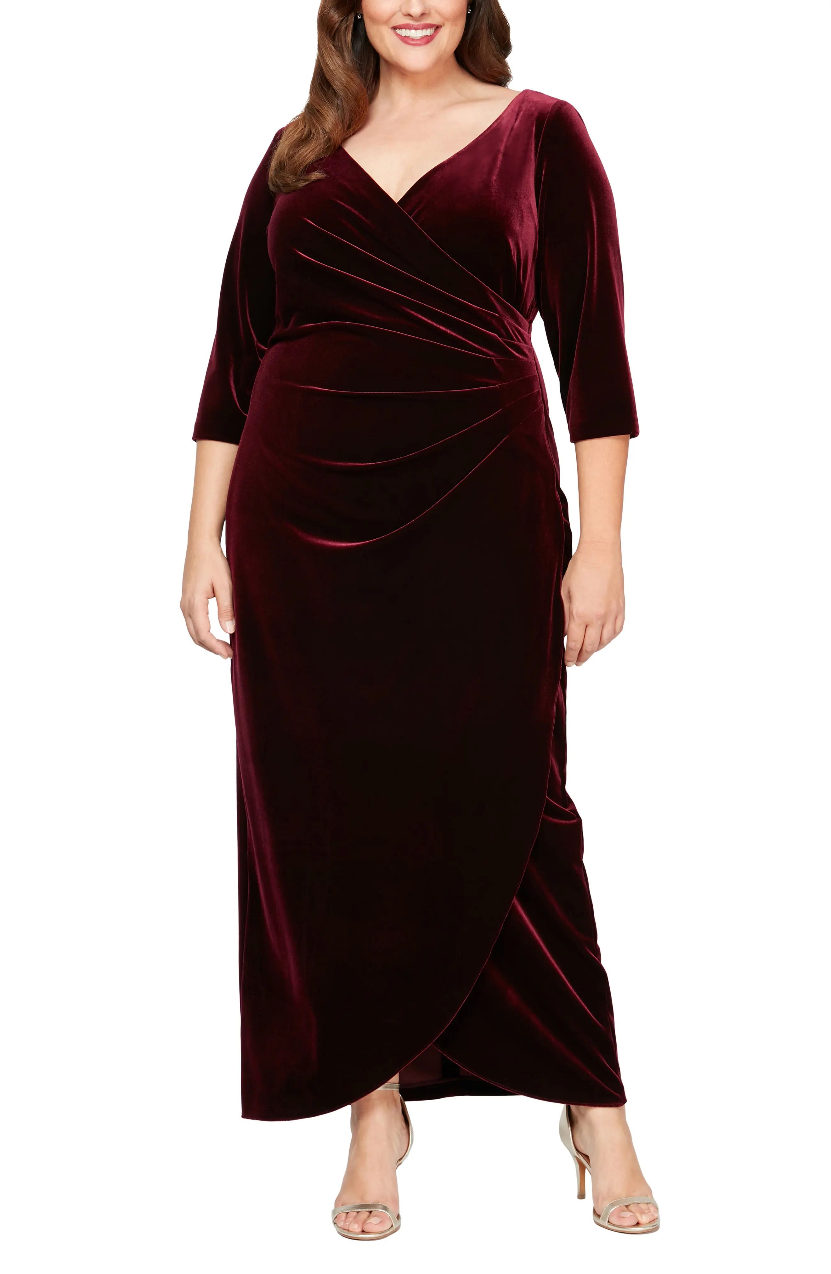 Plus Size Women's Alex Evenings Velvet Dress, Size 20W - Burgundy | Nordstrom