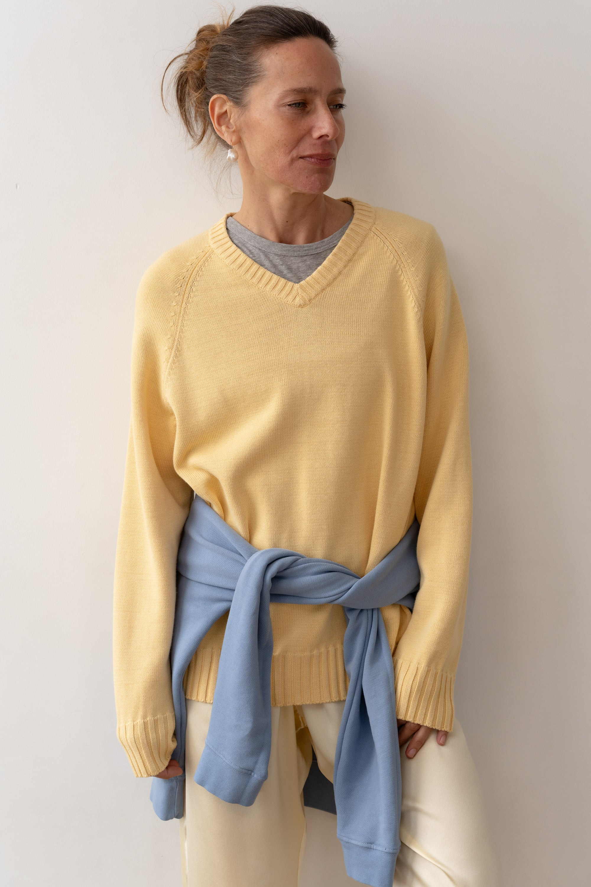 The Cotton Knit V-Neck Sweater | DONNI.
