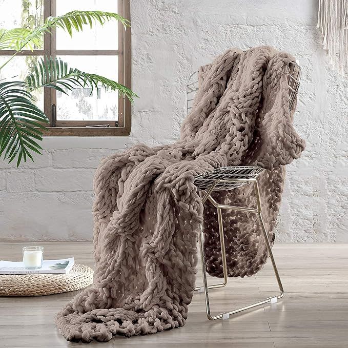 Modern Threads Luxury Reina Chunky Knit Acrylic Bed Sofa Throw, Khaki - 50" x 60" | Amazon (US)