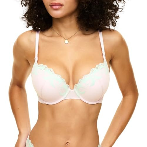 Adore Me Audrina Plunge Push Up Bra - 30A-38DD Underwire Bra for Women with Lace Bow Detail & Adjustable Straps, Light Purple 2, 34DD | Amazon (US)