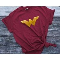 Wonder woman shirt new , 2017 Justice League, Wonder Woman Breastplate Emblem Gold on marron red Shirt, Womans Racer Back Shirt | Etsy (US)