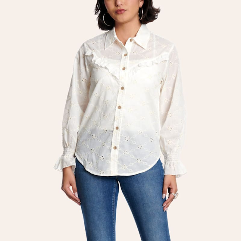 Turquoise Haven Women's Ivory Eyelet Button Up Top | Cavender's