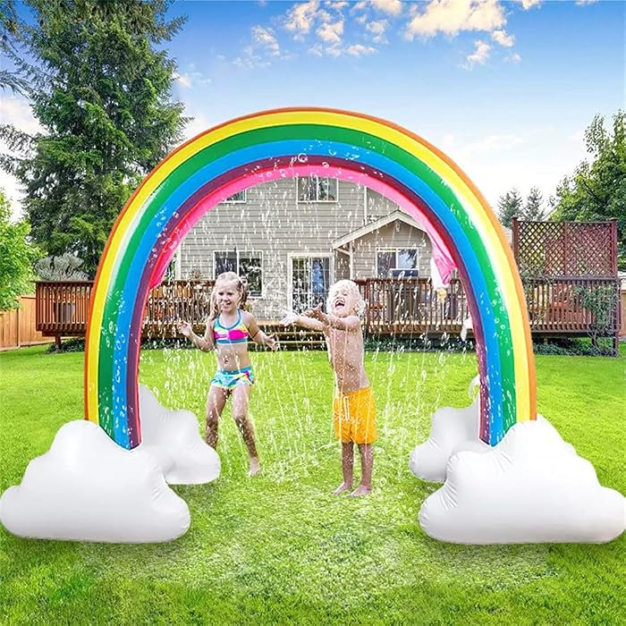 Inflatable Rainbow Cloud Sprinkler Toys, 8 x 5.5 Ft Summer Sprinkler Backyard Water Park Supply f... | Amazon (US)