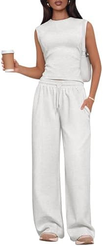 Lazysmile 2 Piece Sets for Women Summer Outfits Lounge Sets Sleeveless Tops Wide Legs Long Pants ... | Amazon (US)