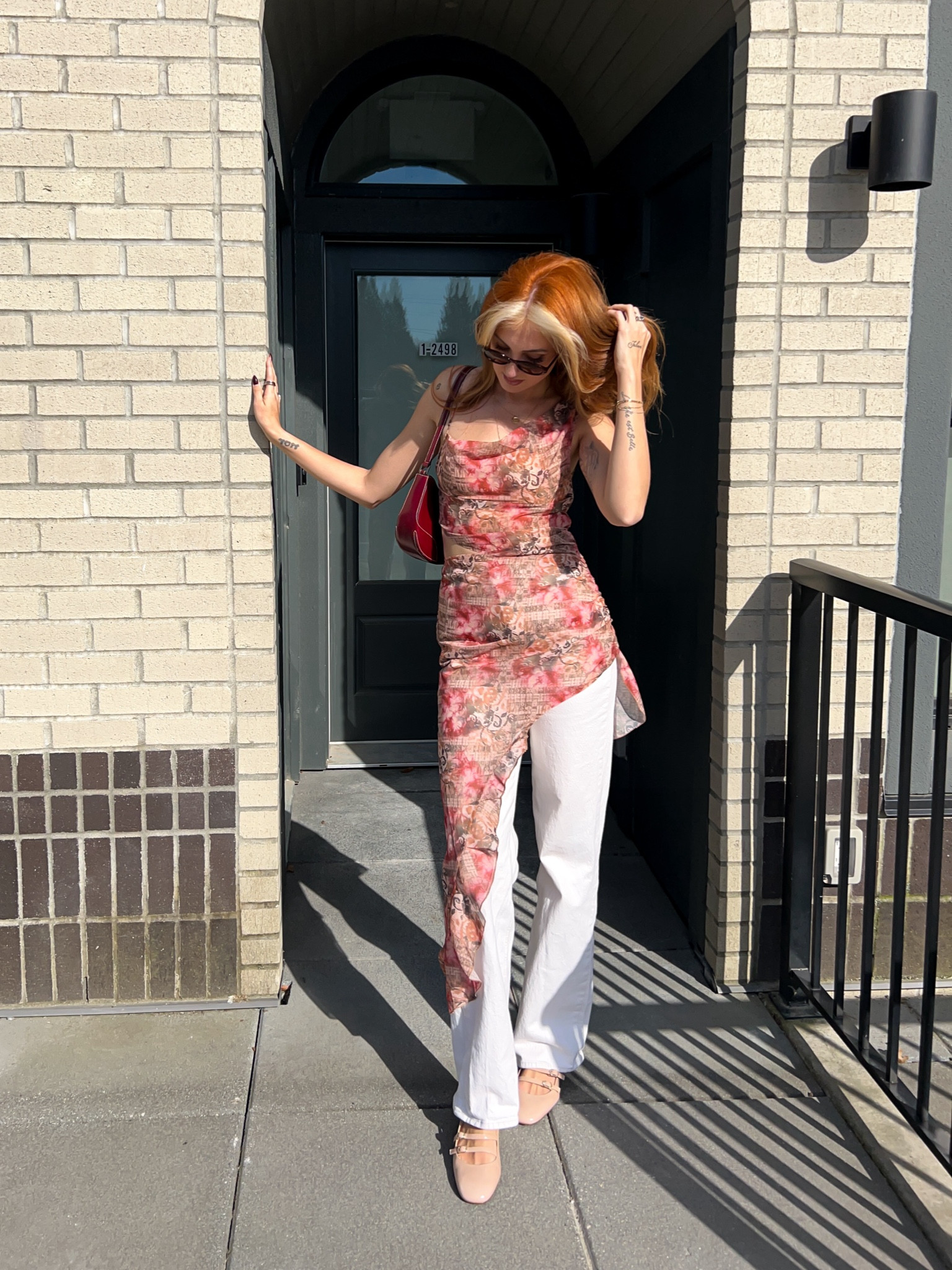 Mary Jane shoes, Sezane dress over pants dress over jeans dress asymmetrical dress white denim