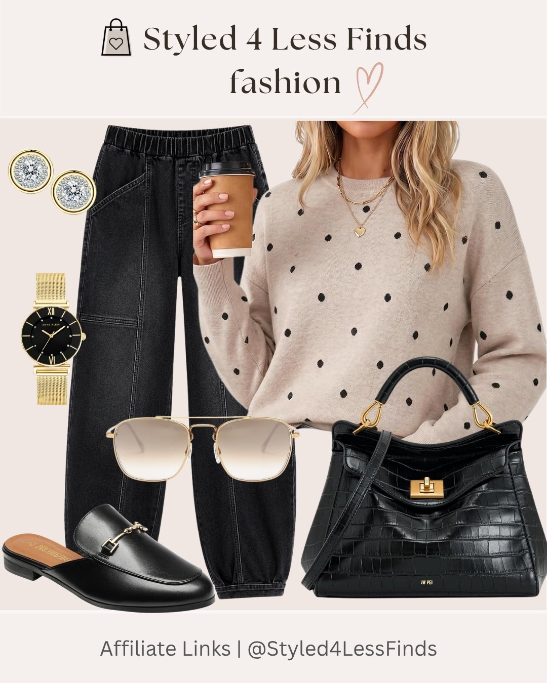 Loving this easy, elevated take on the denim jogger trend! The black denim keeps the look polished, while the neutral polka-dot sweater adds a fun feminine touch. Finish it off with black loafers, a structured bag, and gold accessories for an effortless everyday outfit.

Style Tip: When wearing relaxed or oversized denim, pair it with a more polished shoe and structured handbag to instantly make the outfit feel more elevated. ✨

#LTKcanada #LTKfall #LTKover50style