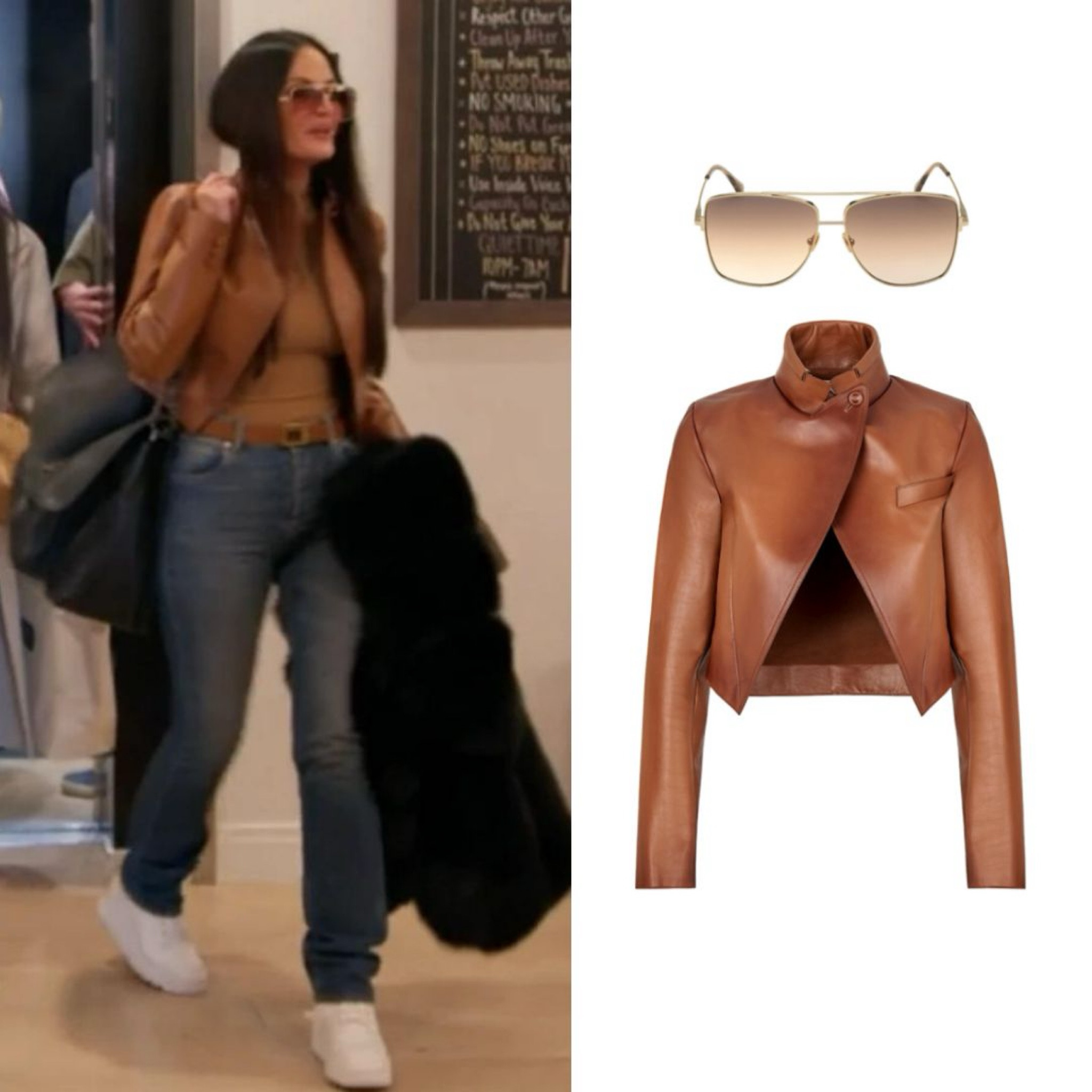 Lisa Barlow’s Brown Cropped Leather Jacket 