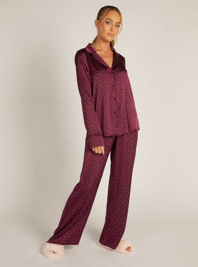 Heart satin trousers - Burgundy | Boux Avenue (UK)