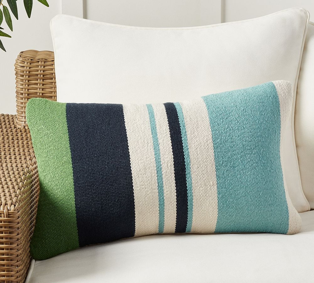 Modern Farmhouse Contrast Striped Outdoor Lumbar Throw Pillow | Pottery Barn (US)
