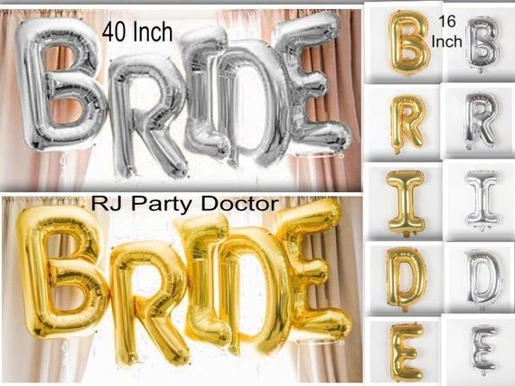 Giant 40" "BRIDE" Balloons, Gold or Silver Letter Balloons, Bride Banner, Wedding Decorations, Br... | Etsy (US)