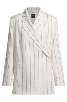 BOSS Relaxed-fit suit jacket in striped linen-blend bouclé - Patterned Women's Business Outfits size 4 | Hugo Boss (US)